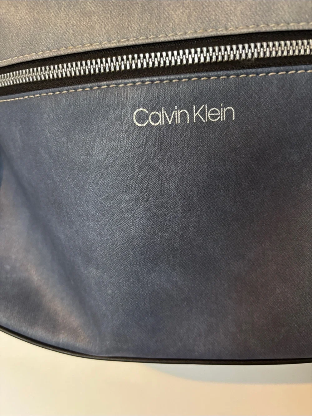 Calvin Klein Two-Tone Gray and Navy Leather Hobo